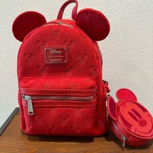 NWT Disney Loungefly Red Mickey Mouse  Mini Backpack & Coin Purse